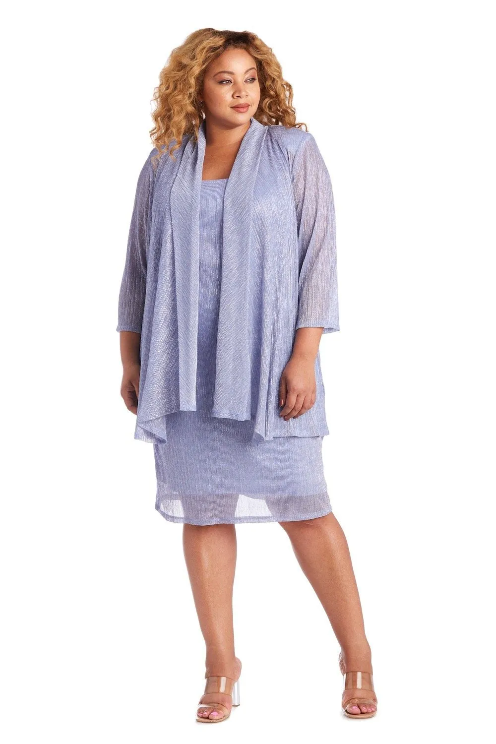 2pc Flyaway Metallic Jacket Dress