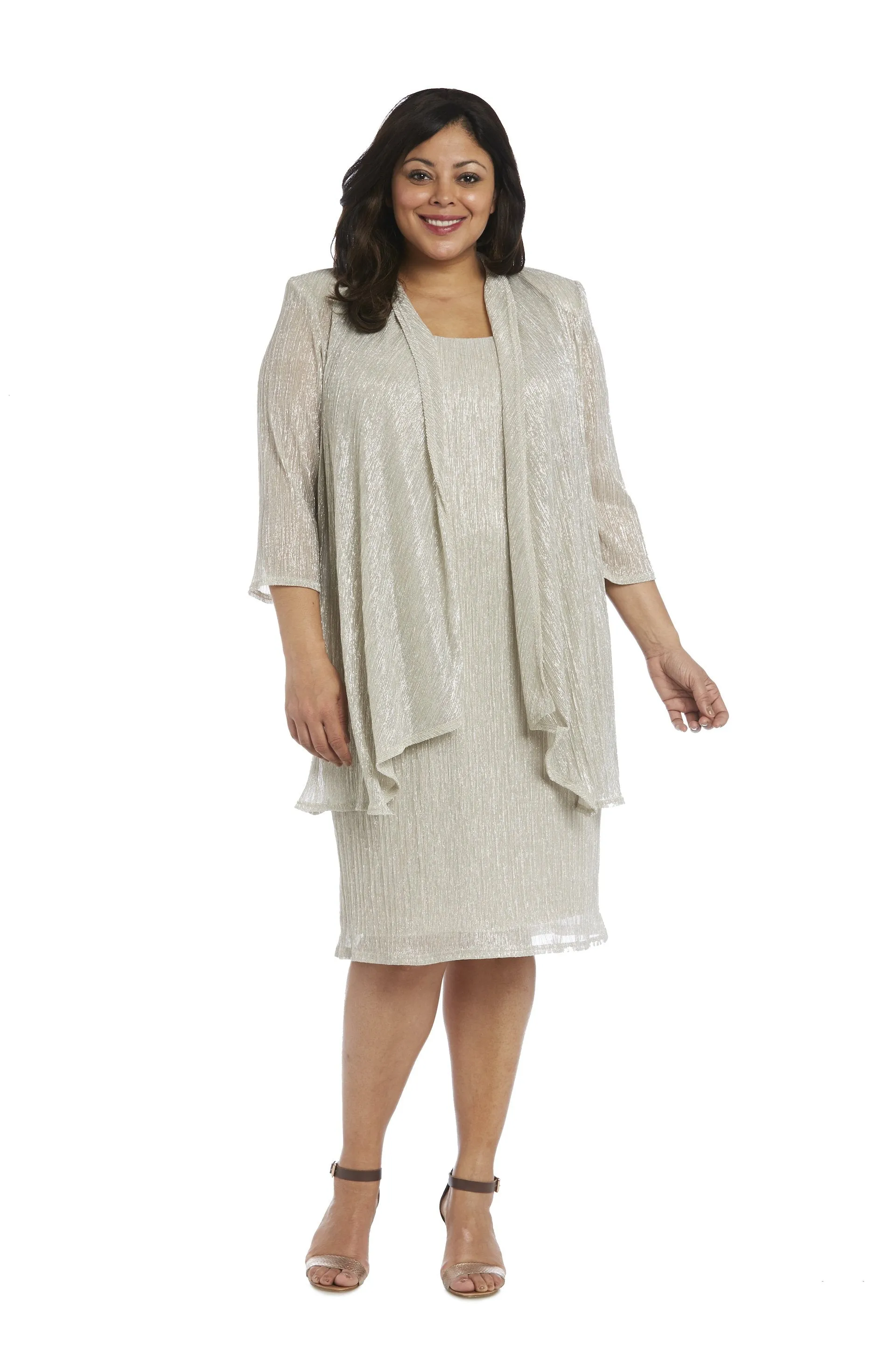 2pc Flyaway Metallic Jacket Dress