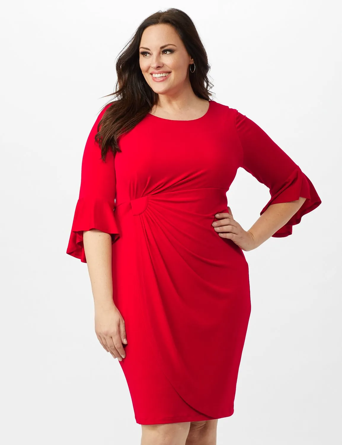 3/4 Flutter Sleeve Wrap Dress