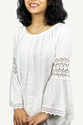 3873 B Rayon Bohemian Lace Sleeve Summer White Medieval Top Blouse