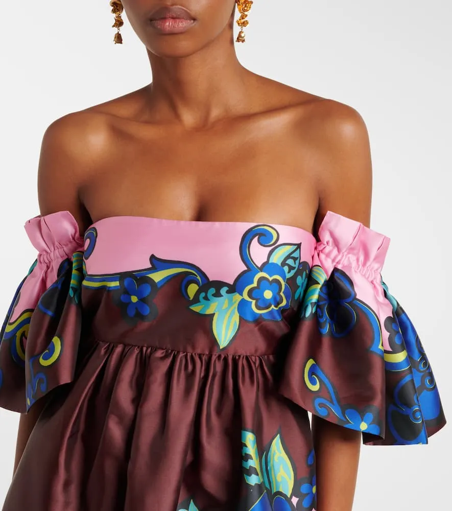 Al√É¬©mais Floral off-shoulder satin maxi dress
