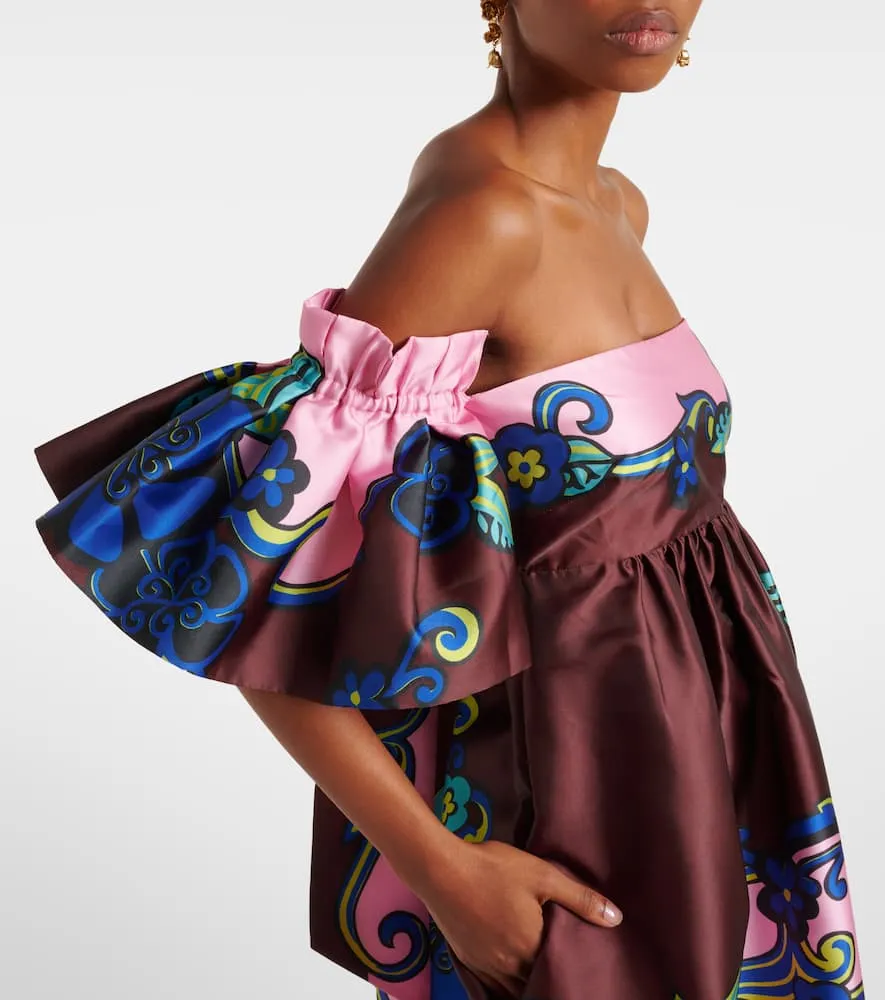 Al√É¬©mais Floral off-shoulder satin maxi dress