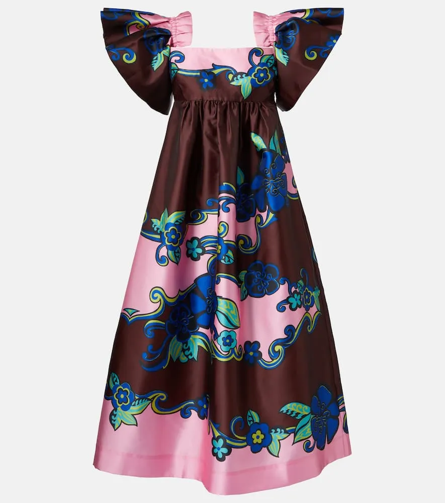 Al√É¬©mais Floral off-shoulder satin maxi dress