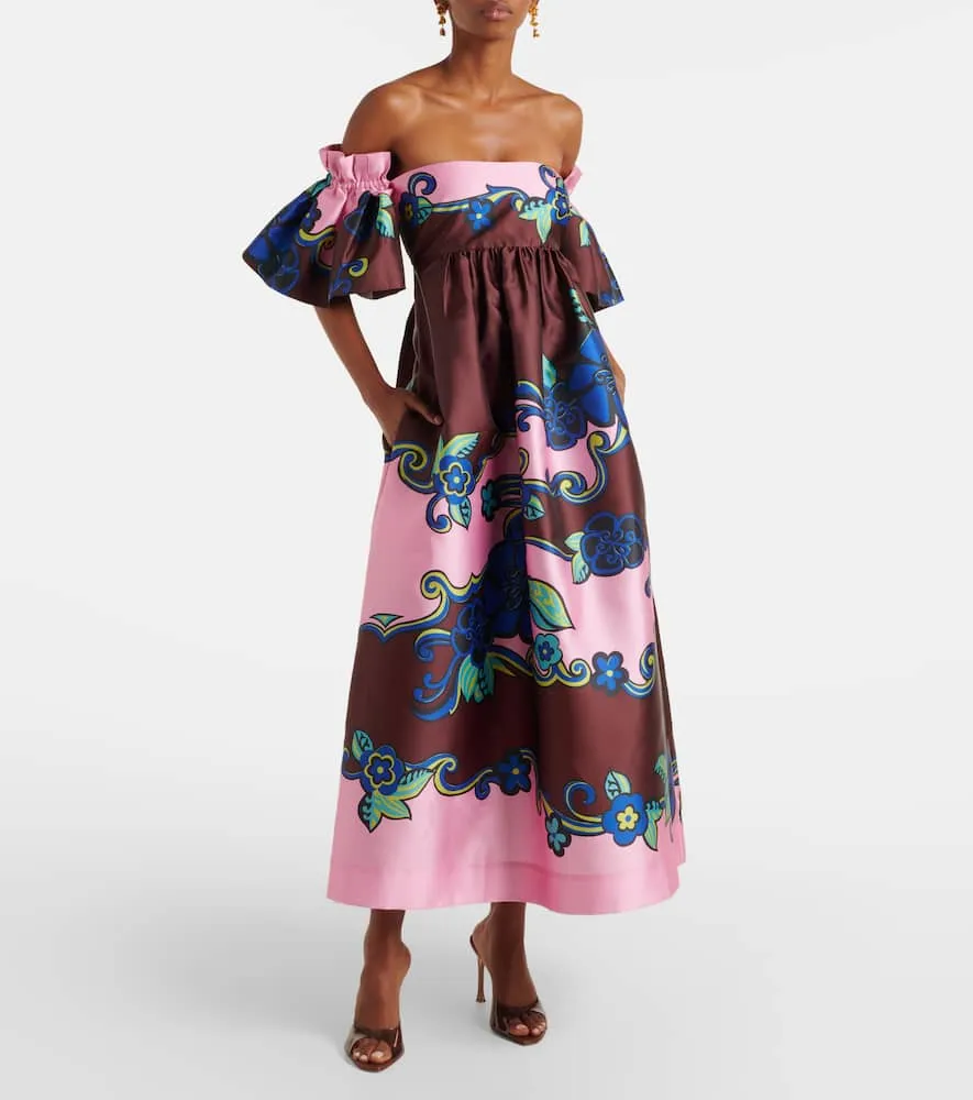 Al√É¬©mais Floral off-shoulder satin maxi dress