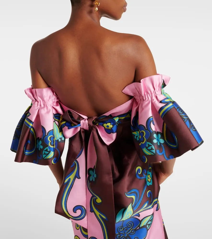 Al√É¬©mais Floral off-shoulder satin maxi dress