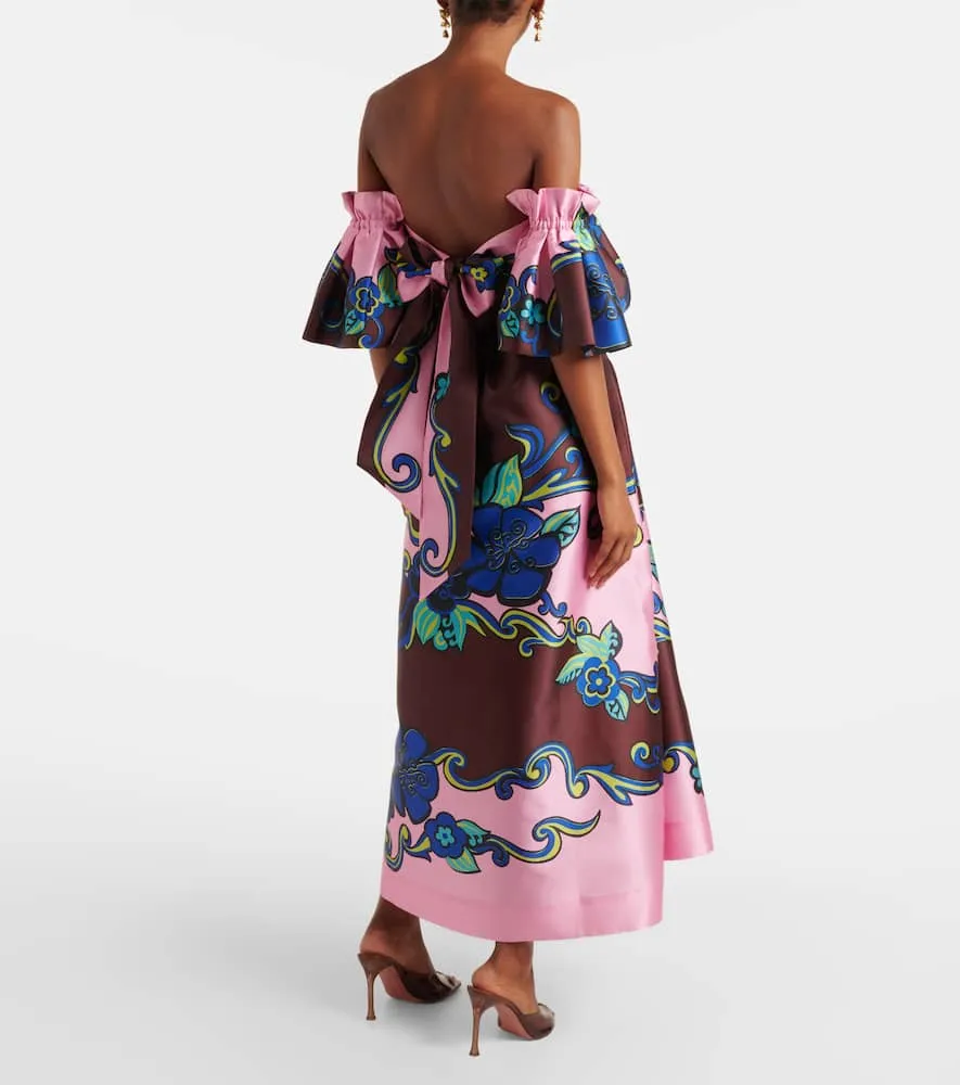 Al√É¬©mais Floral off-shoulder satin maxi dress