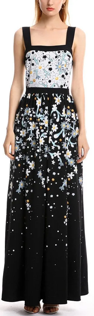 Bicolor Floral Print Maxi Dress