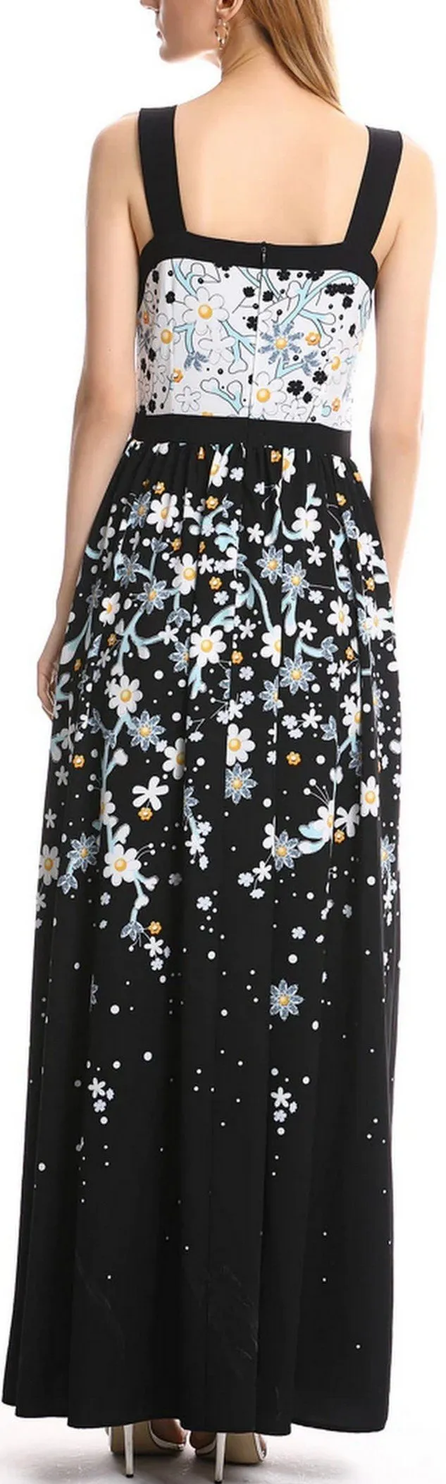 Bicolor Floral Print Maxi Dress