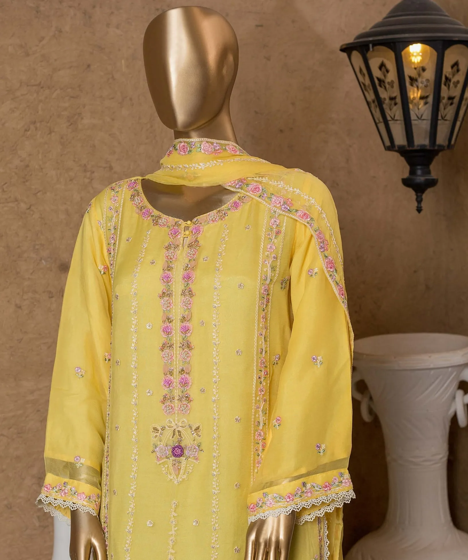 Bin Saeed Stitched 2 Piece Embroidered Chiffon Vol-05 Collection'2022-SPFC-01-Yellow
