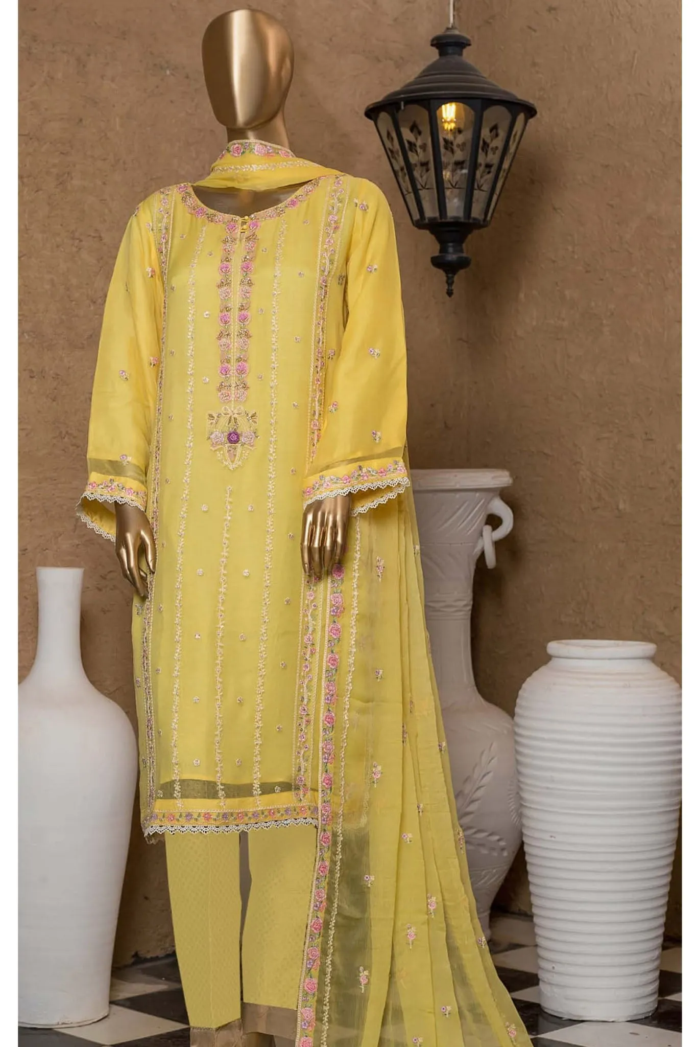 Bin Saeed Stitched 2 Piece Embroidered Chiffon Vol-05 Collection'2022-SPFC-01-Yellow