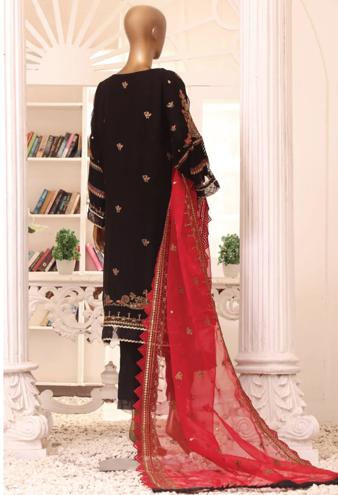 Bin Saeed Stitched 2 Piece Formal Embroidered Chiffon Collection'2022-ZEFC-0011-Black