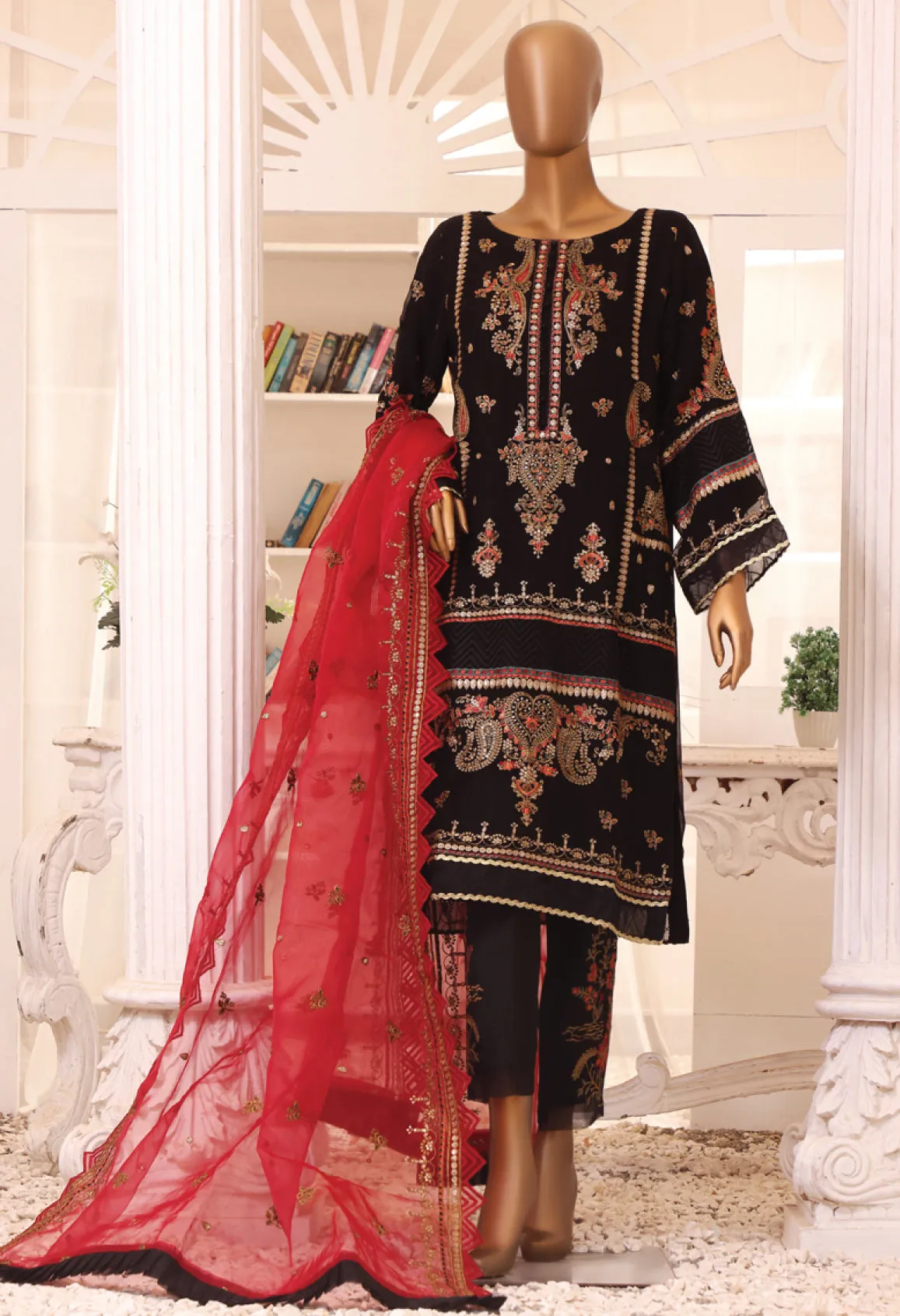 Bin Saeed Stitched 2 Piece Formal Embroidered Chiffon Collection'2022-ZEFC-0011-Black