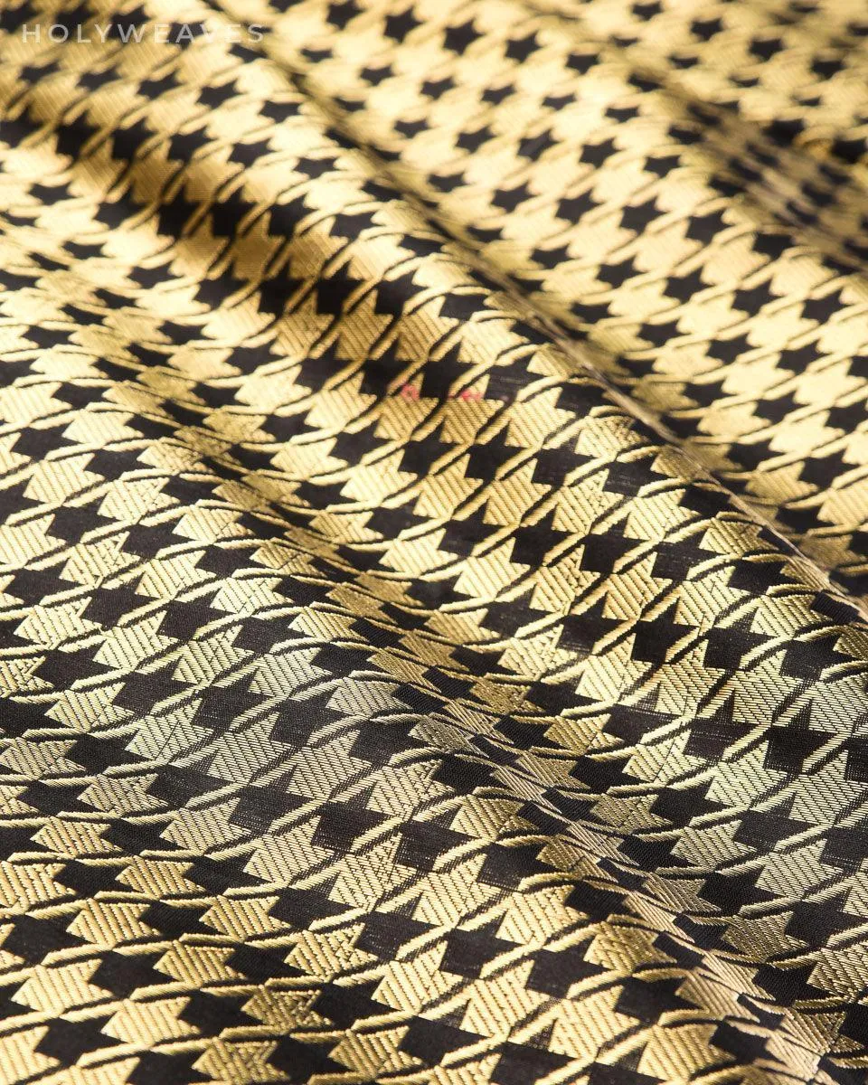 Black Banarasi Double Zari Houndstooth Brocade Handwoven Katan Silk Unisex Fabric