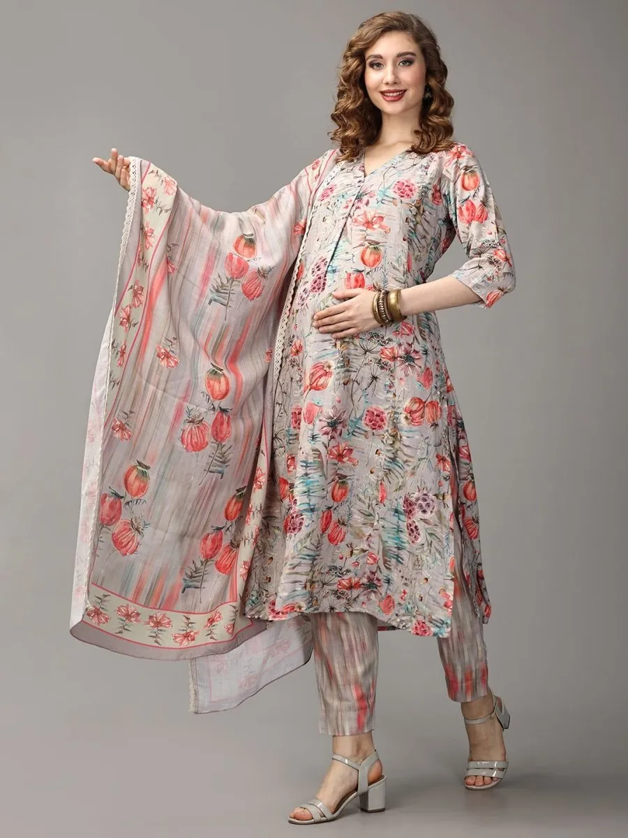 Blossom In My Garden Maternity and Nursing Kurta Set with Dupatta