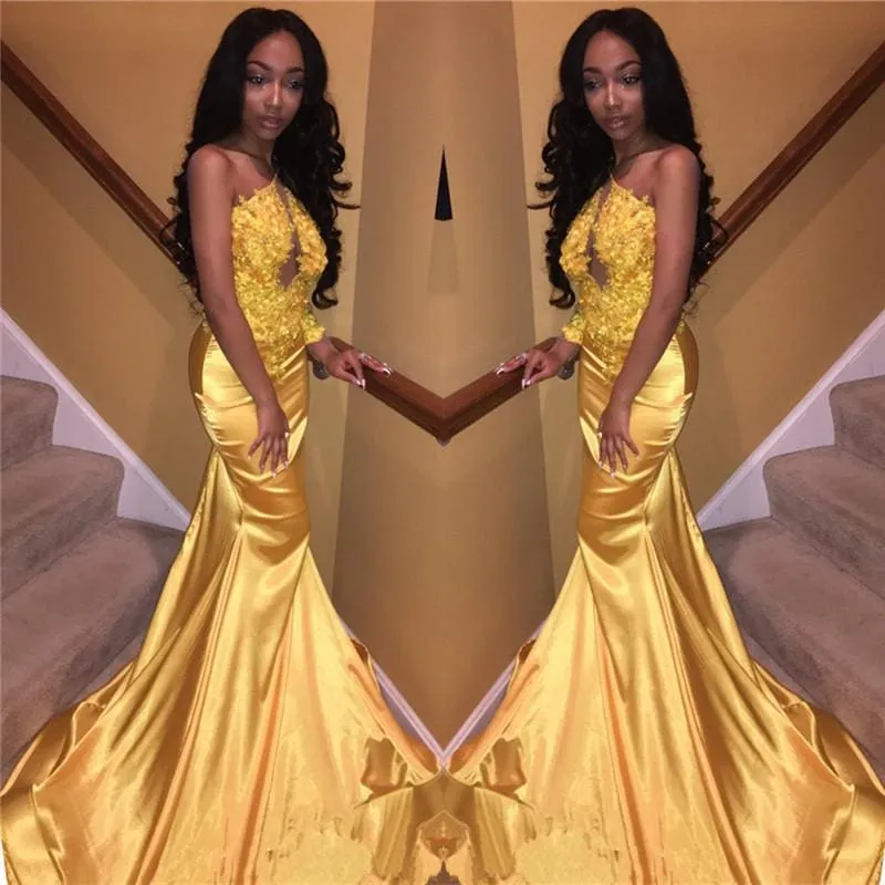 Bridelily Daffodil One Sleeve Sexy Prom Dress 2019 | Mermaid Lace Appliques Cheap Evening Gown FB0306