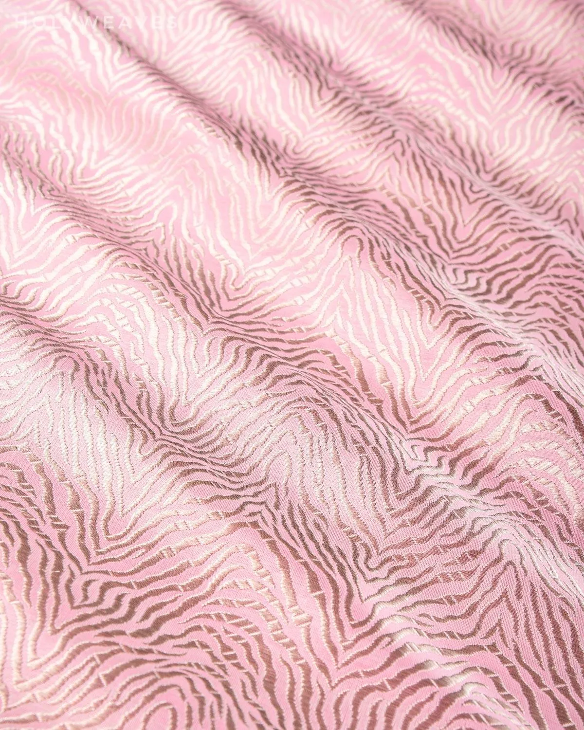Cherry Blossom Pink Banarasi RB Tiger Roopa Zari Brocade Handwoven Katan Silk Fabric