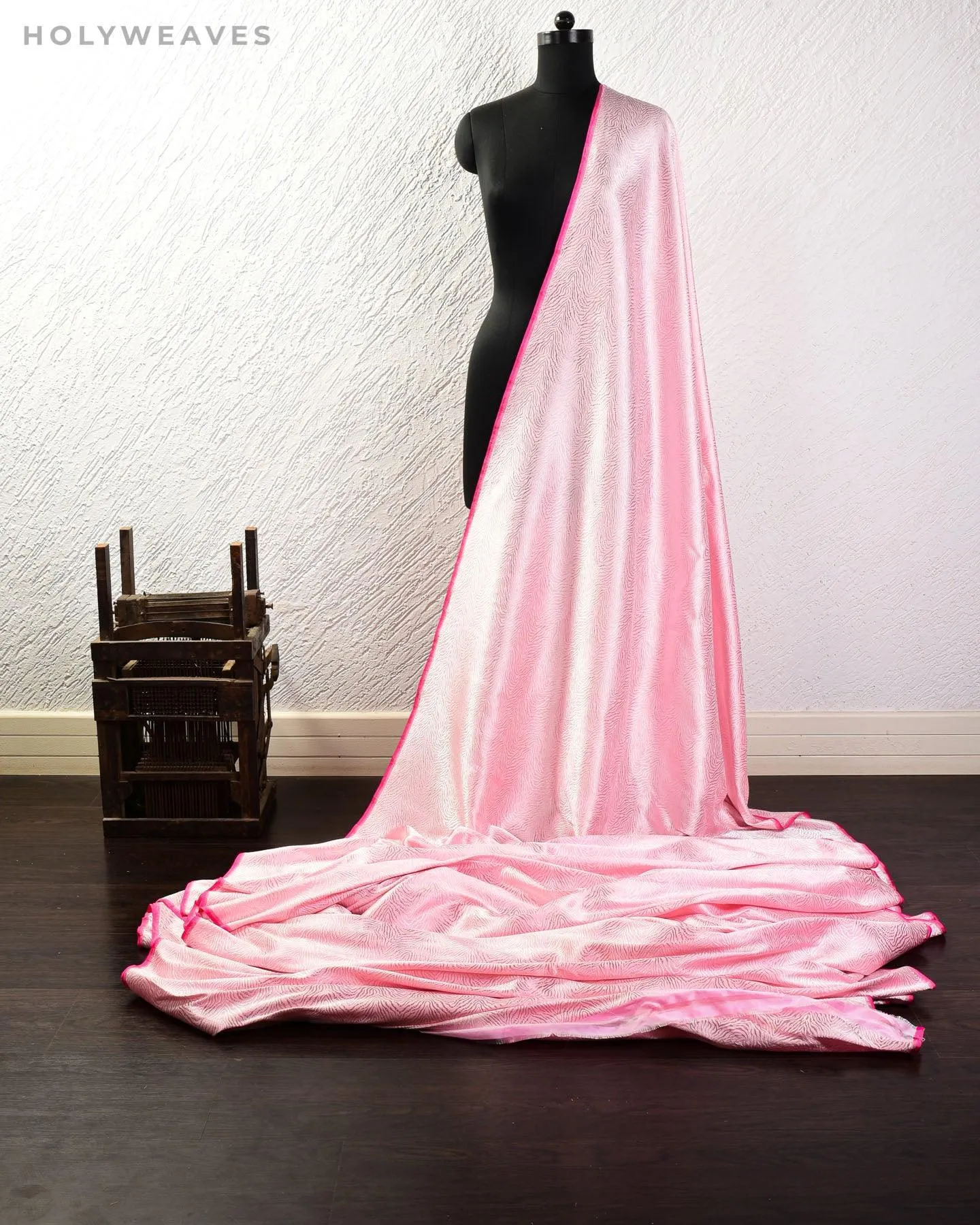 Cherry Blossom Pink Banarasi RB Tiger Roopa Zari Brocade Handwoven Katan Silk Fabric