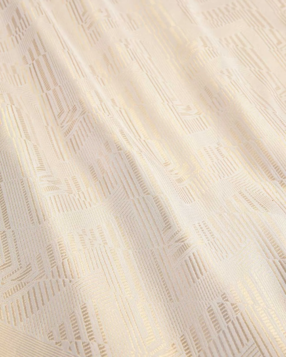 Cream Banarasi Gold Zari Glitch Chevron Brocade Handwoven Katan Silk Saree