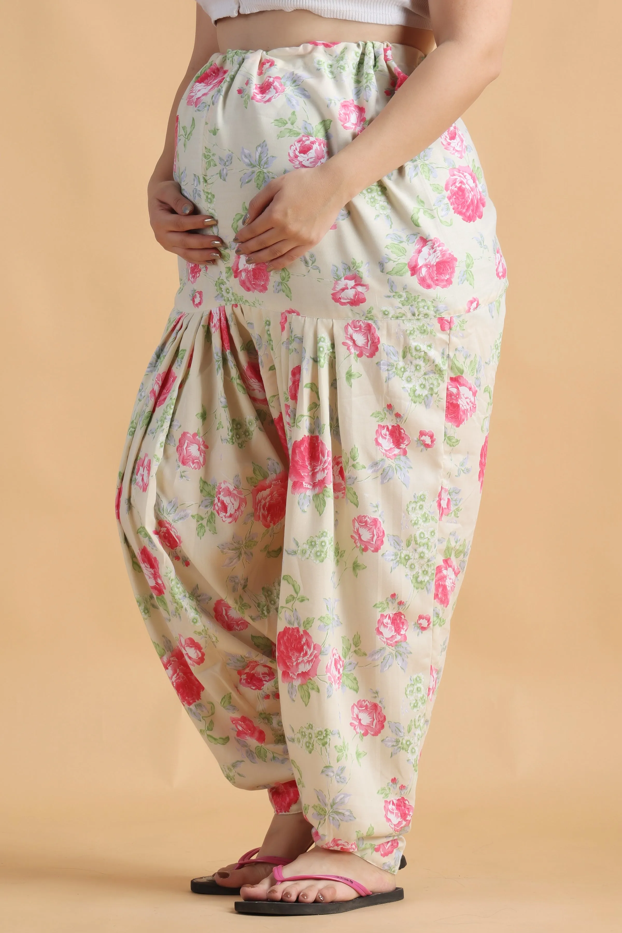 Cream Floral Maternity Salwar