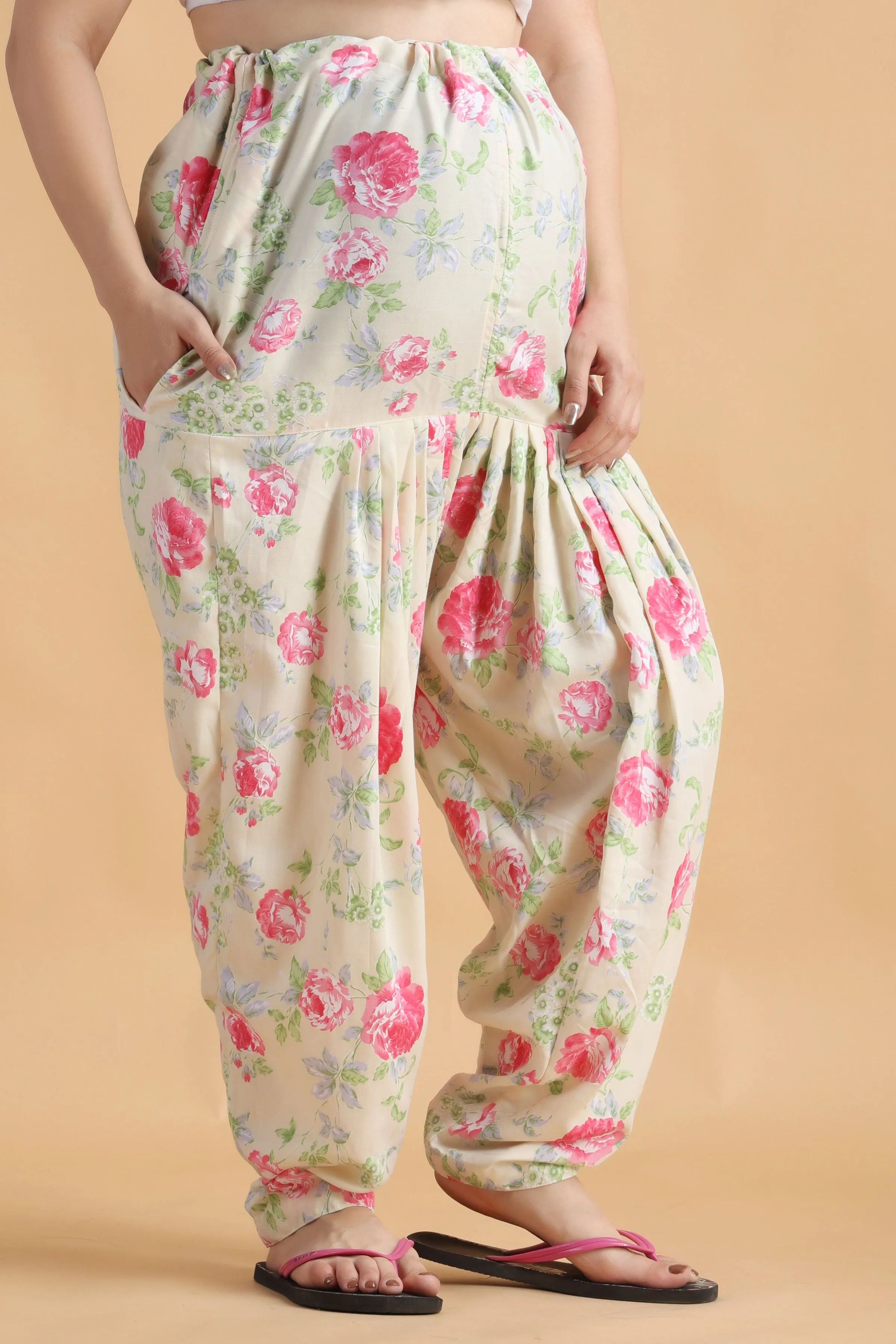 Cream Floral Maternity Salwar