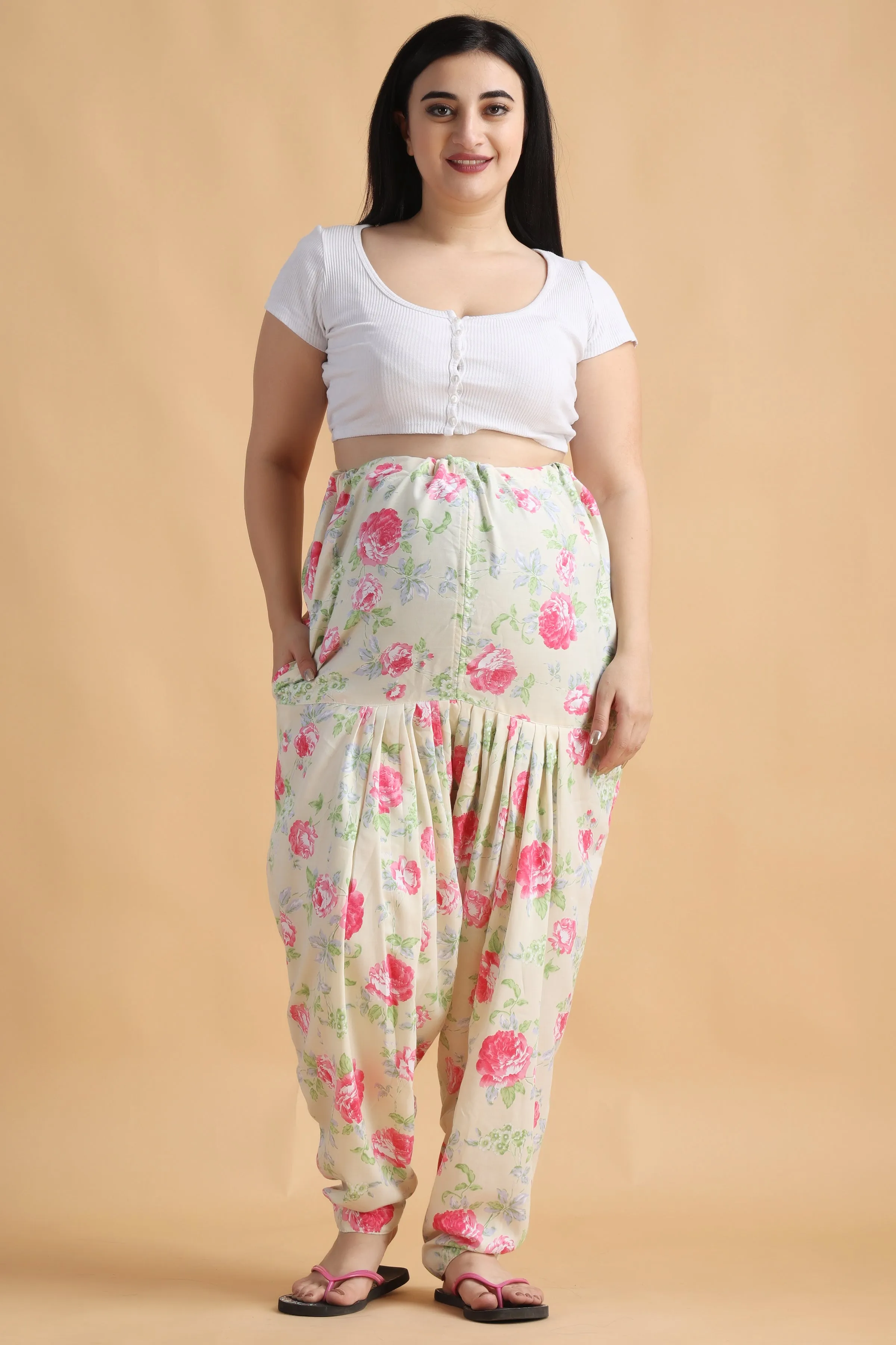 Cream Floral Maternity Salwar