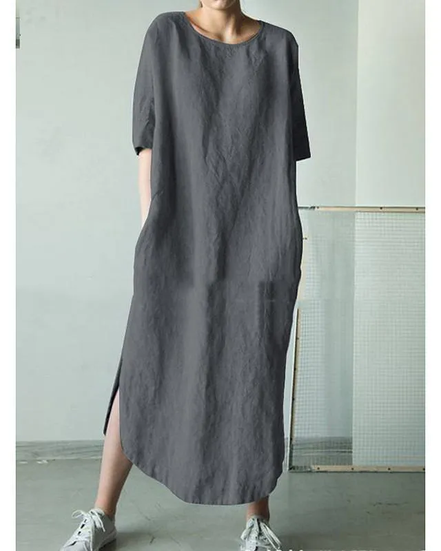 Dunnmall Women's Shift Dress Midi Dress - Short Sleeve Solid Color Summer Hot Casual Loose White Black Khaki Green Dark Gray Gray Light Blue S M L XL XXL 3XL 4XL 5XL