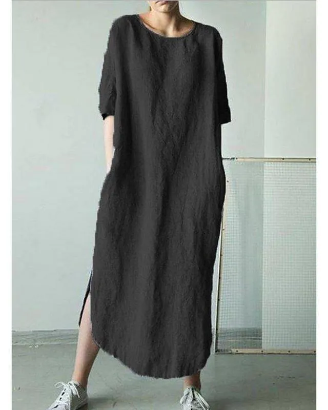 Dunnmall Women's Shift Dress Midi Dress - Short Sleeve Solid Color Summer Hot Casual Loose White Black Khaki Green Dark Gray Gray Light Blue S M L XL XXL 3XL 4XL 5XL
