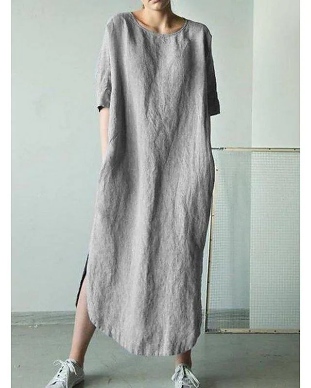 Dunnmall Women's Shift Dress Midi Dress - Short Sleeve Solid Color Summer Hot Casual Loose White Black Khaki Green Dark Gray Gray Light Blue S M L XL XXL 3XL 4XL 5XL