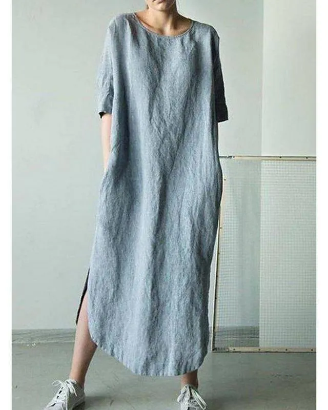 Dunnmall Women's Shift Dress Midi Dress - Short Sleeve Solid Color Summer Hot Casual Loose White Black Khaki Green Dark Gray Gray Light Blue S M L XL XXL 3XL 4XL 5XL