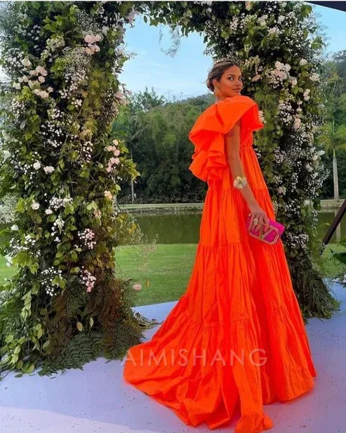 Elegant Orange A Line V Neck Prom Dress Evening Party Dress Formal Wear Dress