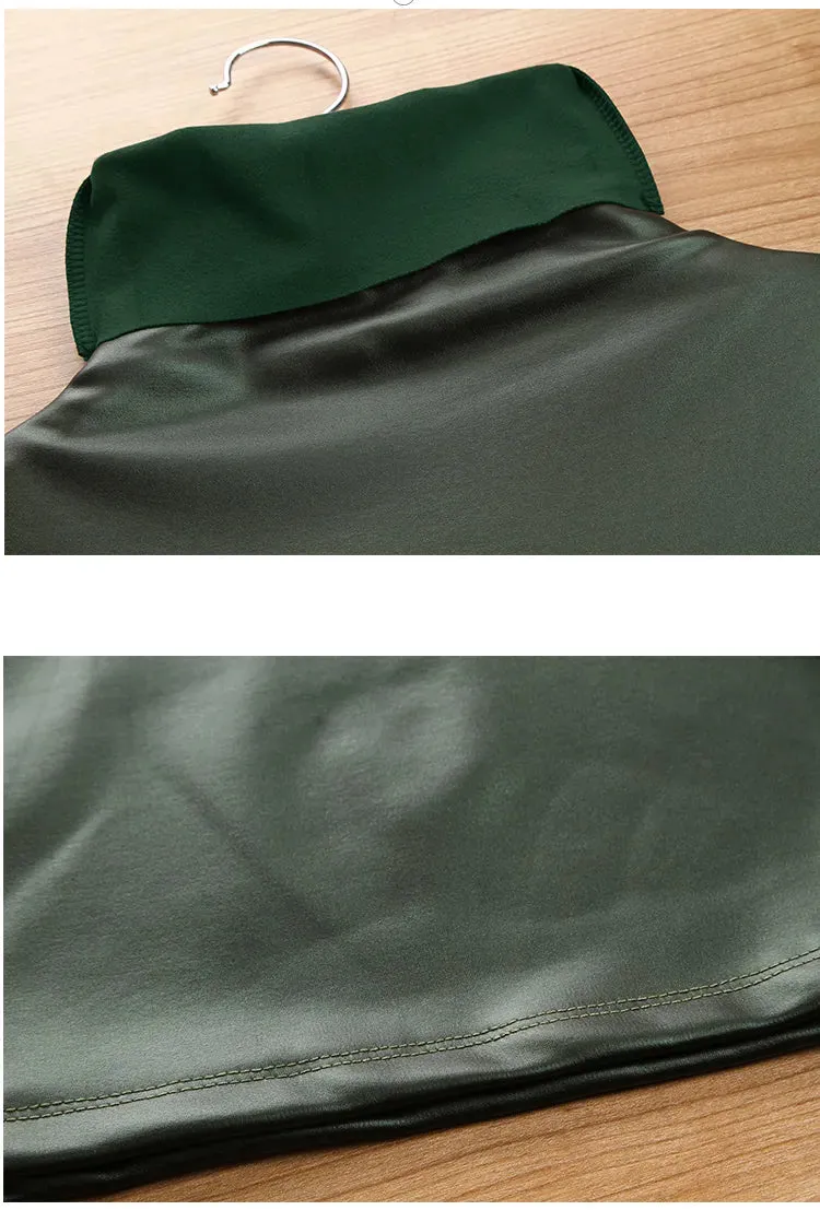 European punk plus size women blouse autumn turtleneck long sleeve tops shirt ladies velvet stretch camisas PU leather blouses D18103104