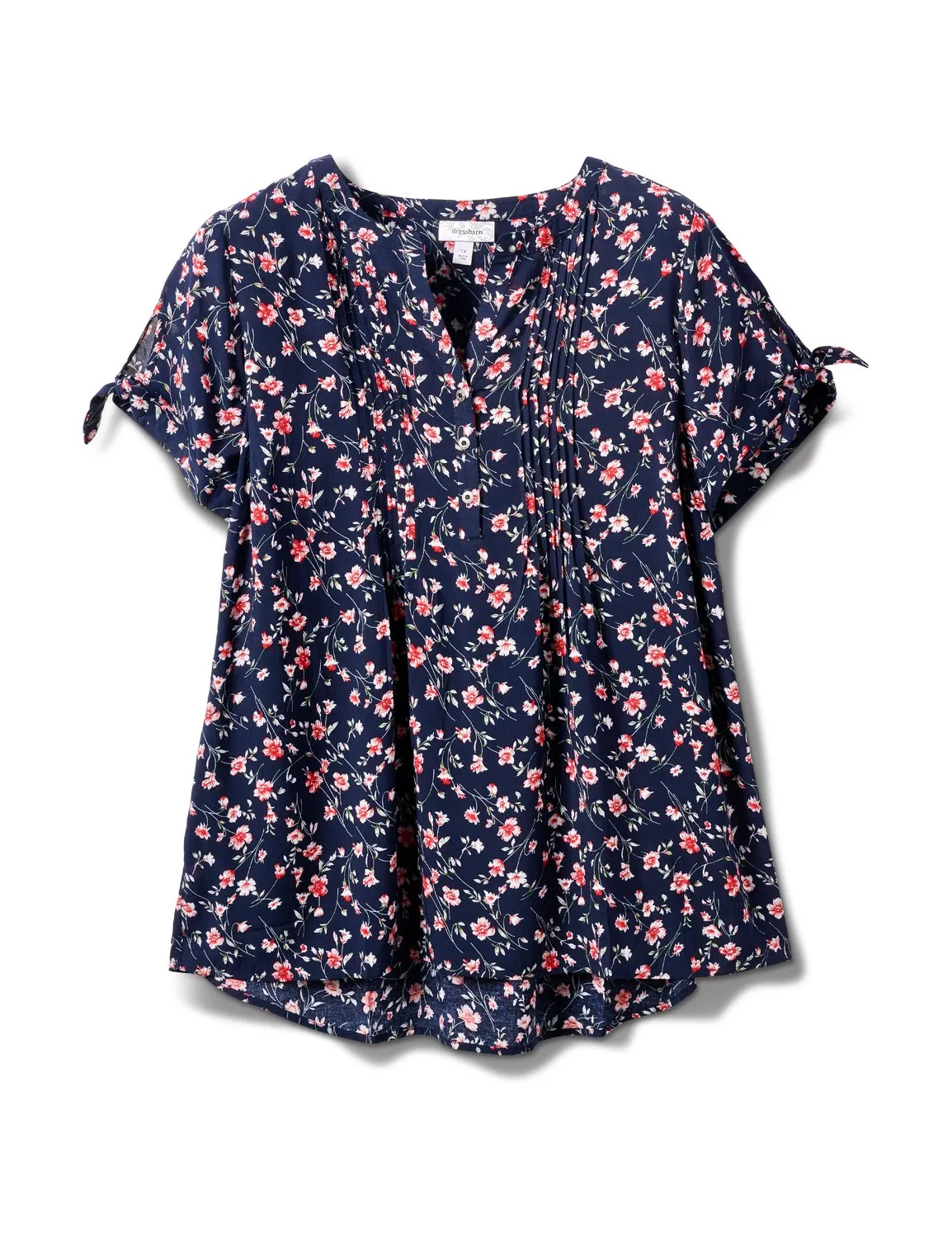Floral Pintuck Tie Sleeve Popover