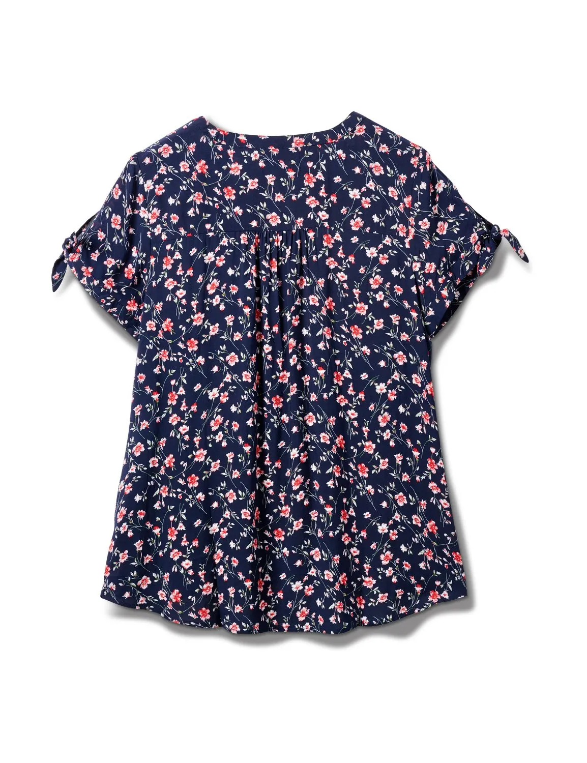 Floral Pintuck Tie Sleeve Popover
