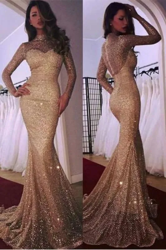 Glamorous Long Sleeve Evening Dress | 2020 Mermaid Prom With Sequins