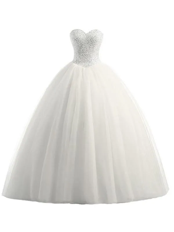 Glamorous Sweetheart Beaded Ball Gown Tulle Wedding Dresses