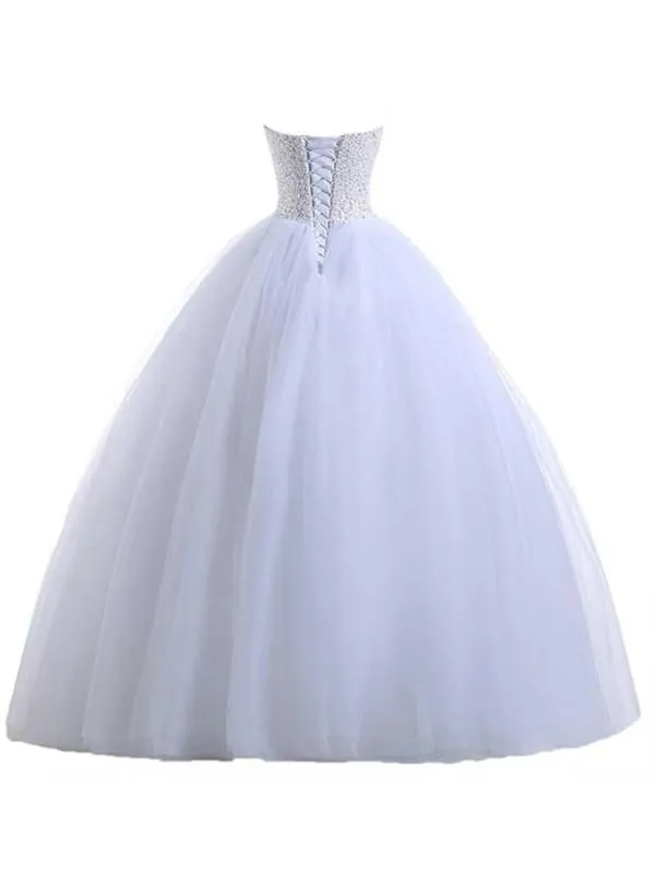 Glamorous Sweetheart Beaded Ball Gown Tulle Wedding Dresses