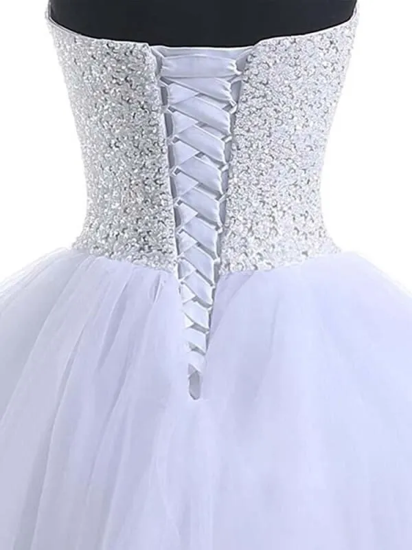 Glamorous Sweetheart Beaded Ball Gown Tulle Wedding Dresses