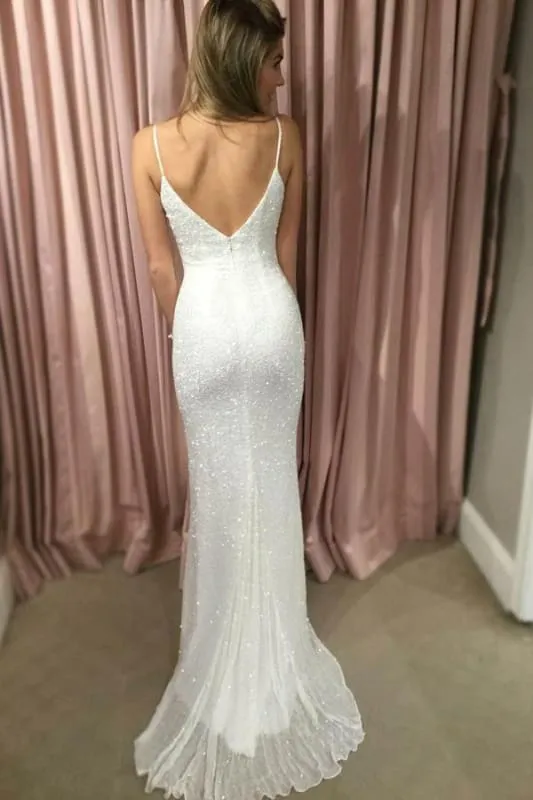 Glorious Fabulous Latest Spaghetti Straps V Neck Sequins Prom Sexy Sparkly Mermaid Party Dress