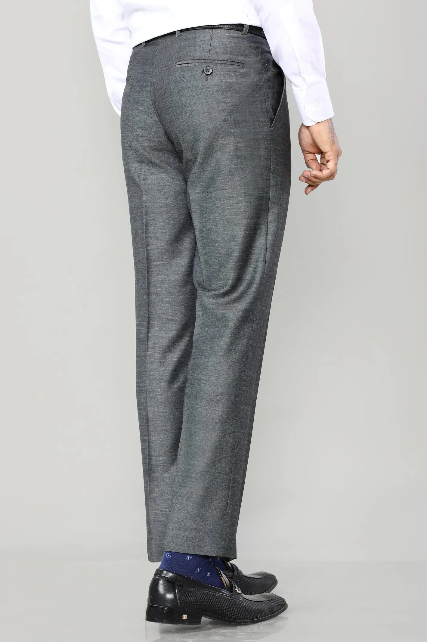 Grey Wash & Wear Regular Fit Trouser