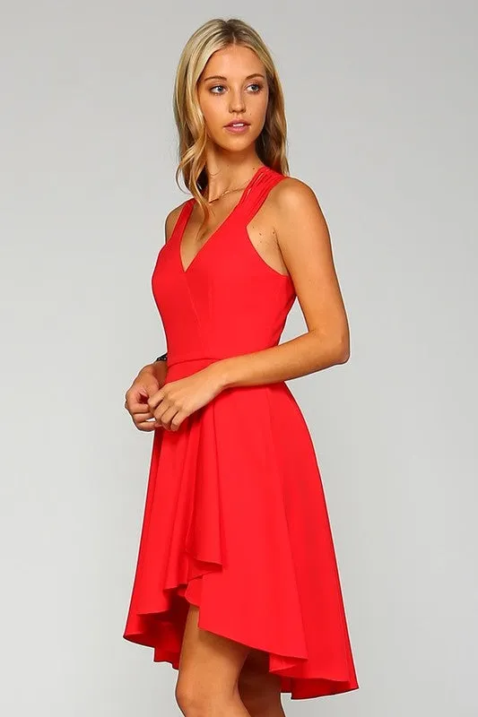 High Low Fit And Flare Wrap Dress