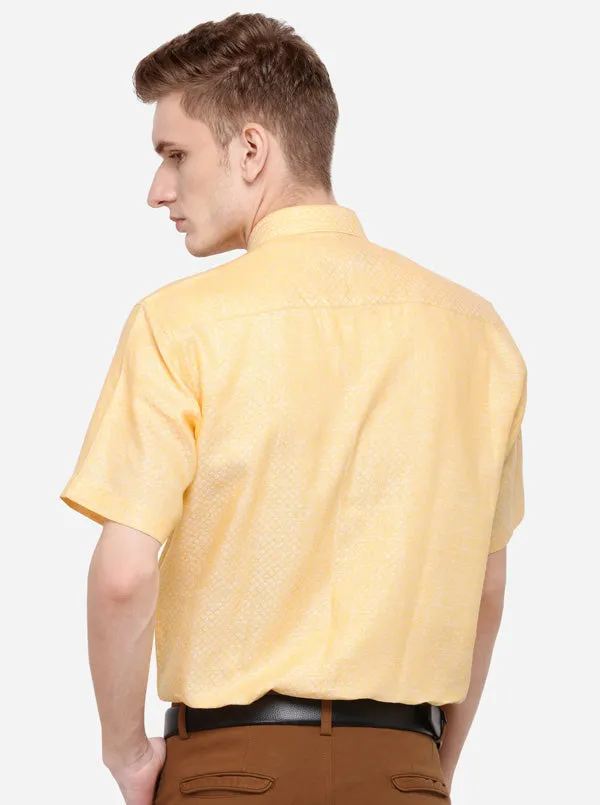 Lemon Yellow Printed Slim Fit Party Wear Shirt | JadeBlue