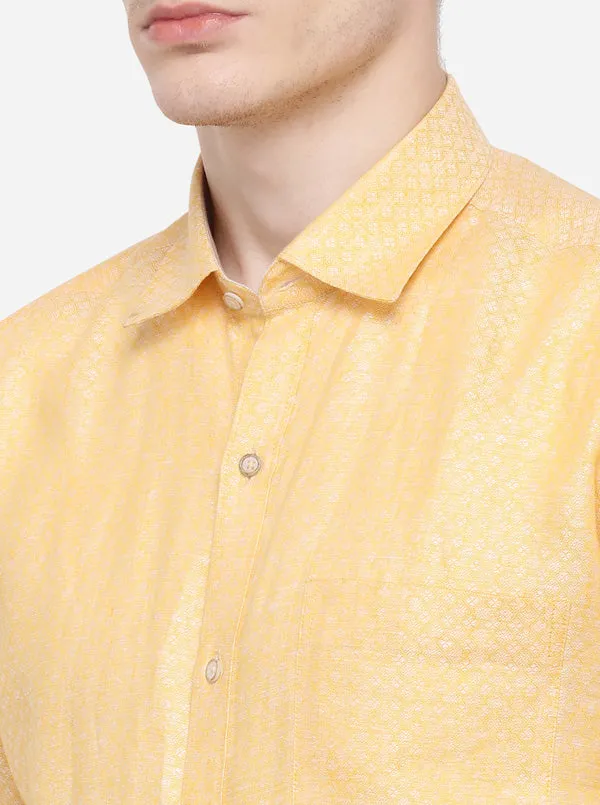 Lemon Yellow Printed Slim Fit Party Wear Shirt | JadeBlue