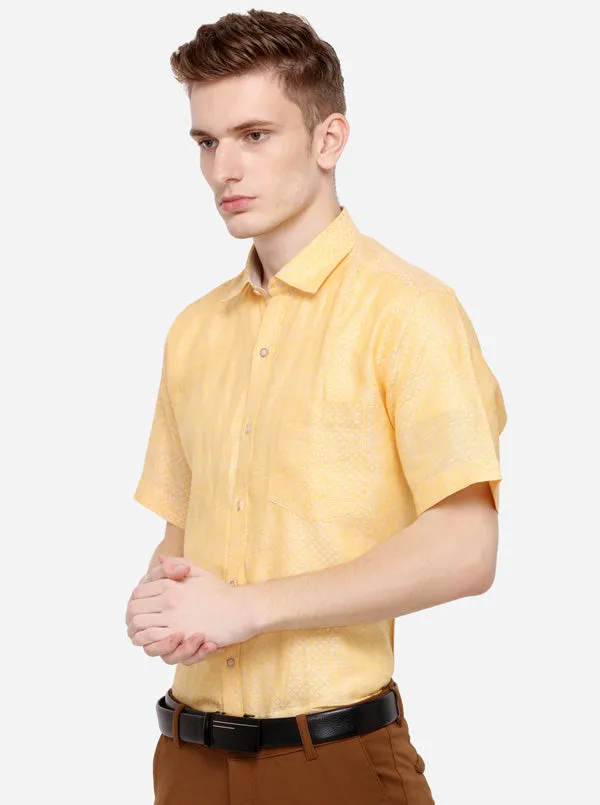 Lemon Yellow Printed Slim Fit Party Wear Shirt | JadeBlue