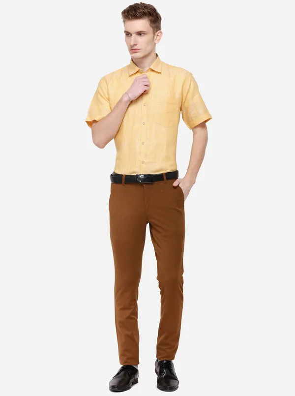 Lemon Yellow Printed Slim Fit Party Wear Shirt | JadeBlue
