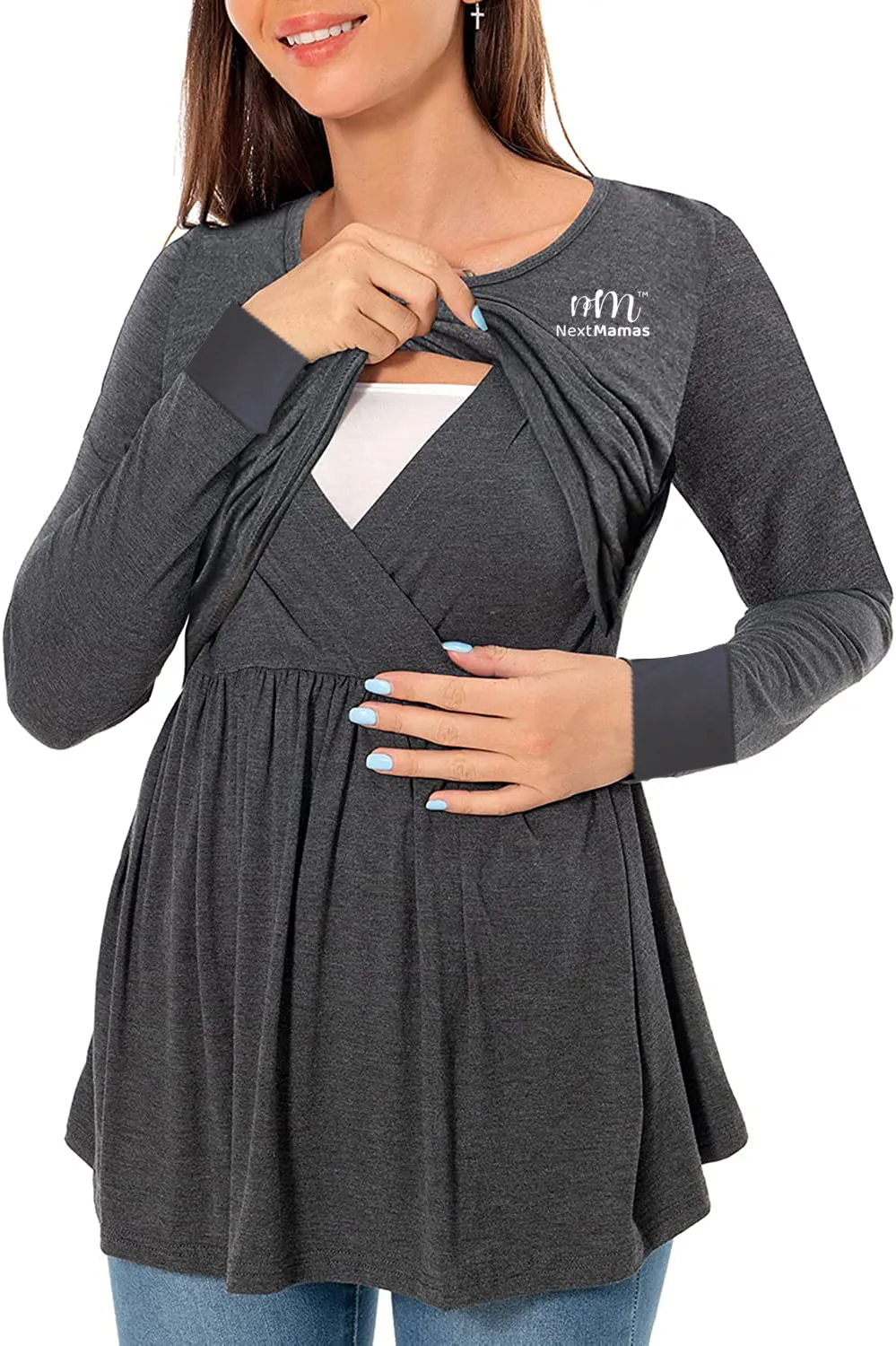 Long Sleeve Casual Maternity Dresses | Nursing Gown Breastfeeding Dress