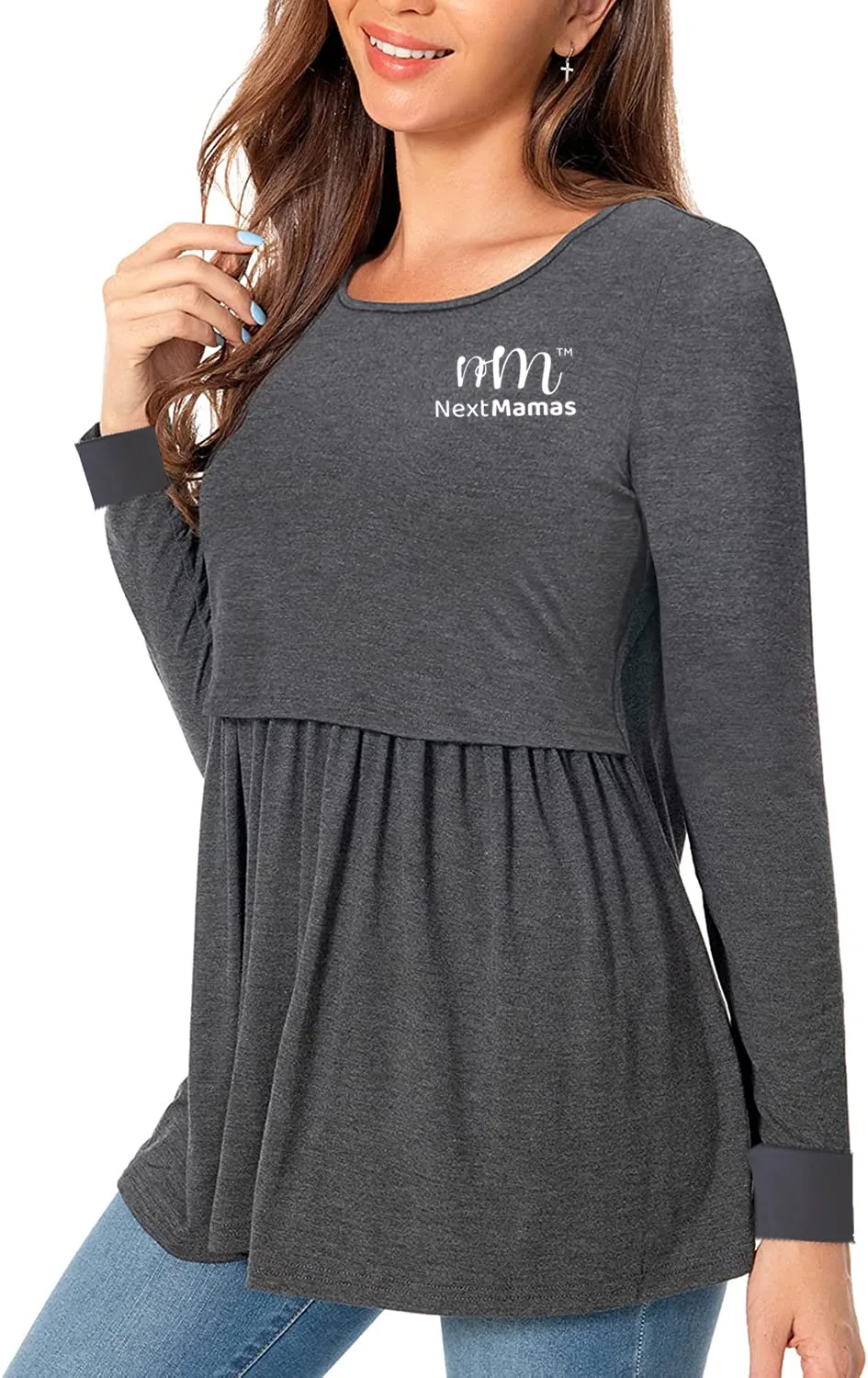 Long Sleeve Casual Maternity Dresses | Nursing Gown Breastfeeding Dress
