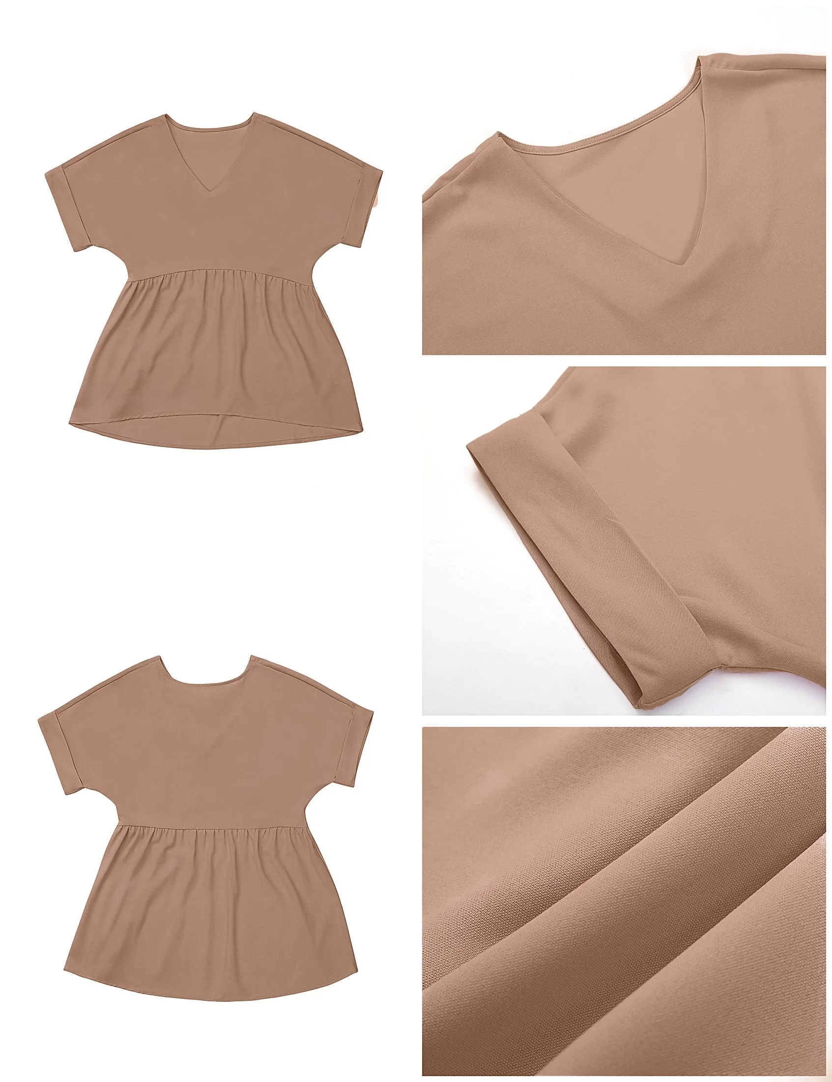luvamia Blouses for Women Dressy Casual Babydoll Flowy Tops V Neck Tunic Tops Loose Fit Batwing Sleeves Summer