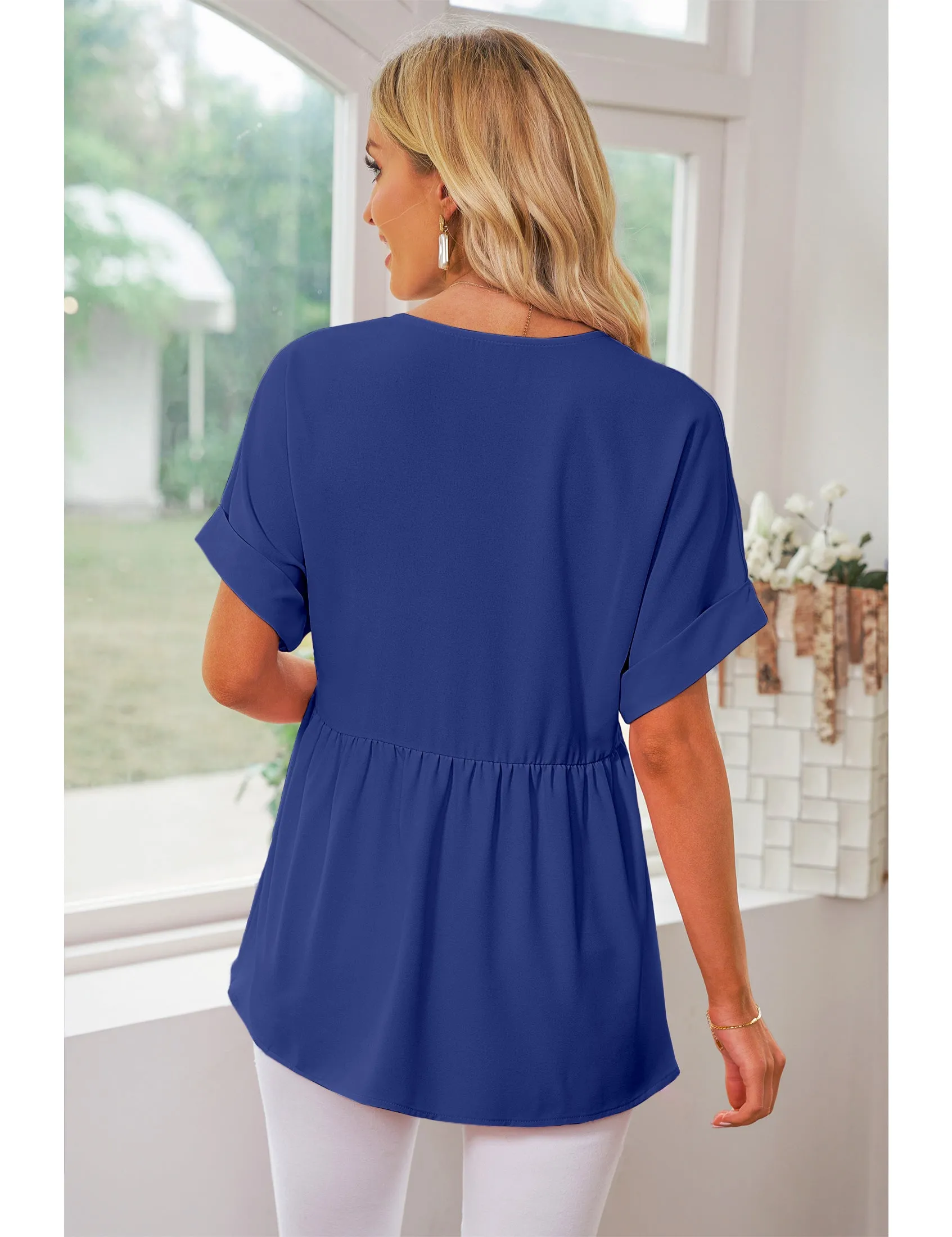 luvamia Blouses for Women Dressy Casual Babydoll Flowy Tops V Neck Tunic Tops Loose Fit Batwing Sleeves Summer
