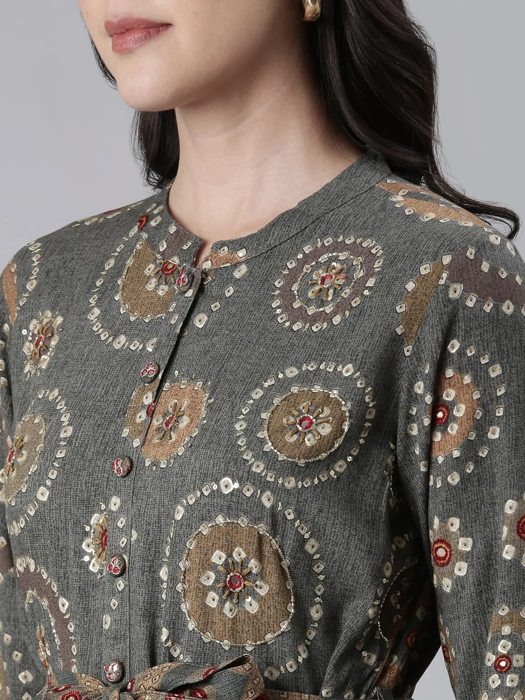 Neeru's Grey Maxi Casual Printed Dresses