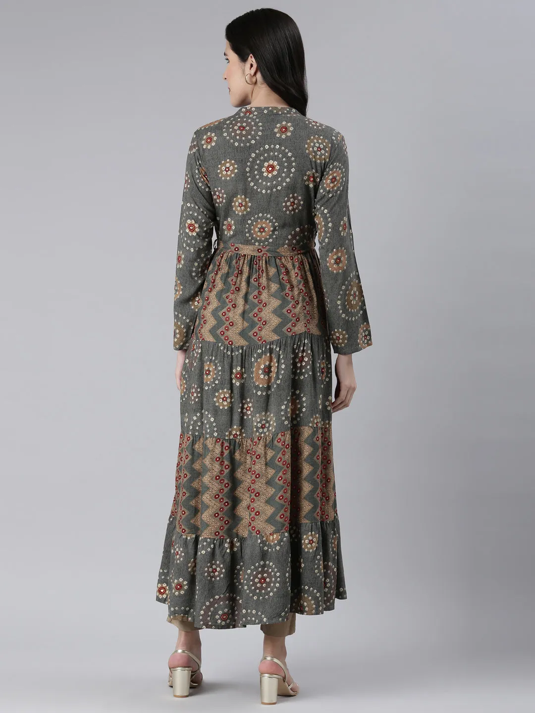 Neeru's Grey Maxi Casual Printed Dresses
